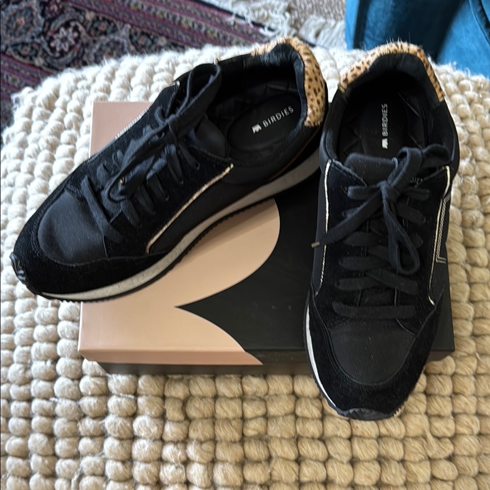 Birdies Black Sneakers with Leopard Accent